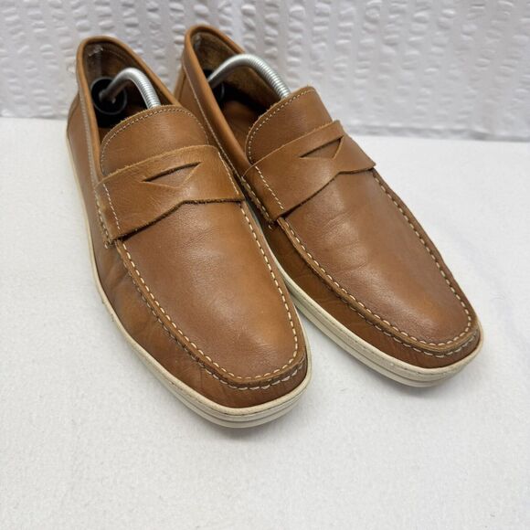 Sandro Moscoloni Honey Brown Leather Camilo Penny Loafers Sz. 11D - Picture 1 of 6
